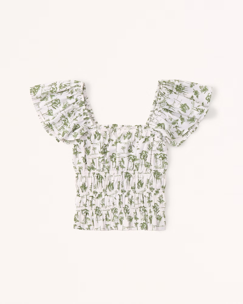 Women's Flutter Sleeve Smocked Top | Women's | Abercrombie.com | Abercrombie & Fitch (US)