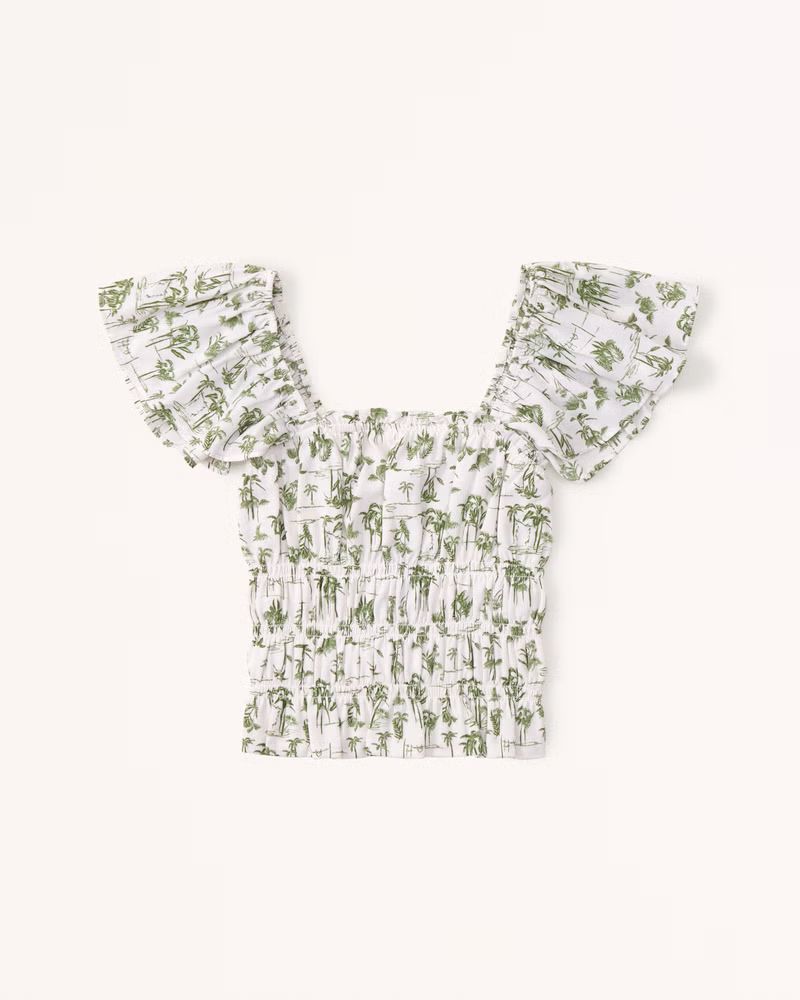 Women's Flutter Sleeve Smocked Top | Women's New Arrivals | Abercrombie.com | Abercrombie & Fitch (US)