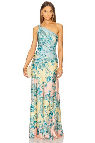 HEMANT AND NANDITA One Shoulder Long Dress in Blue Yellow Mix from Revolve.com | Revolve Clothing (Global)