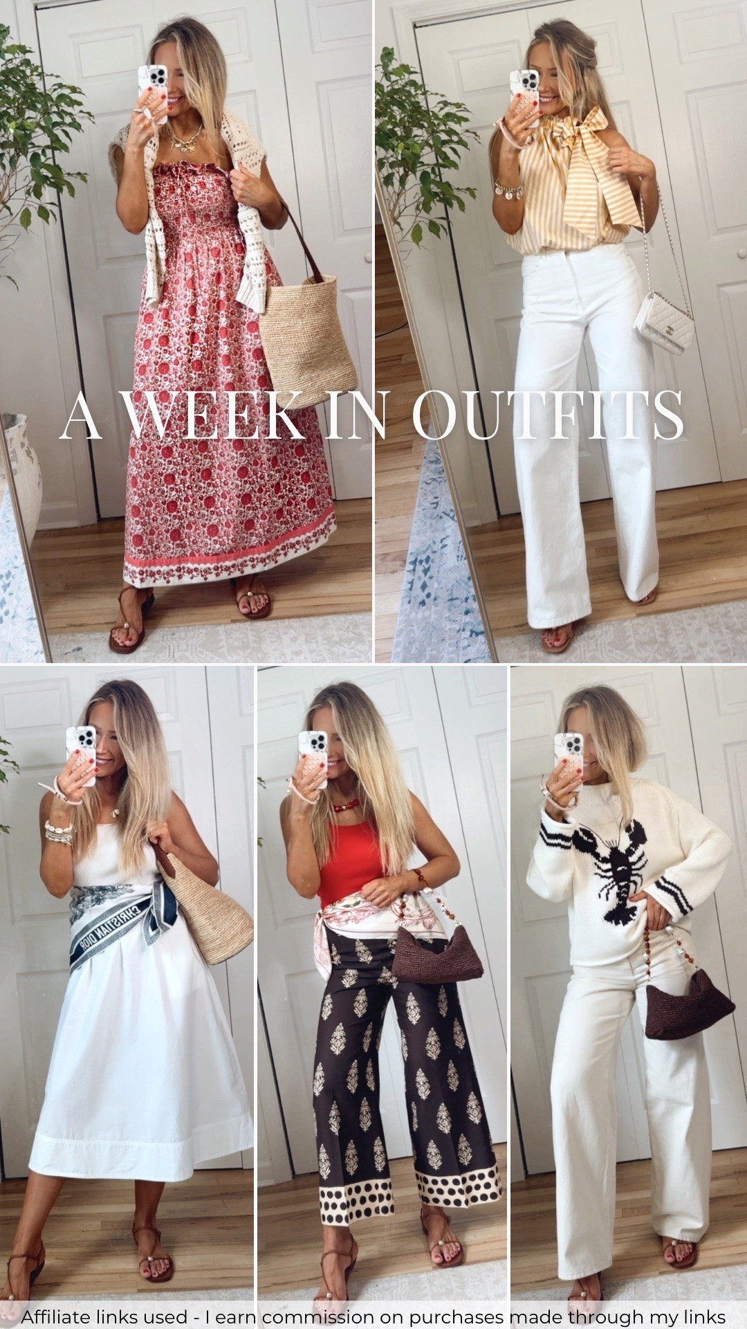 Affiliate links - I earn commission on purchases made through my links 

Casual summer outfit inspo for the week!

Target dress 
Zara top
Zara white jeans
White midi skirt
Bandana pants 
Lobster sweater
Zara ecru jeans