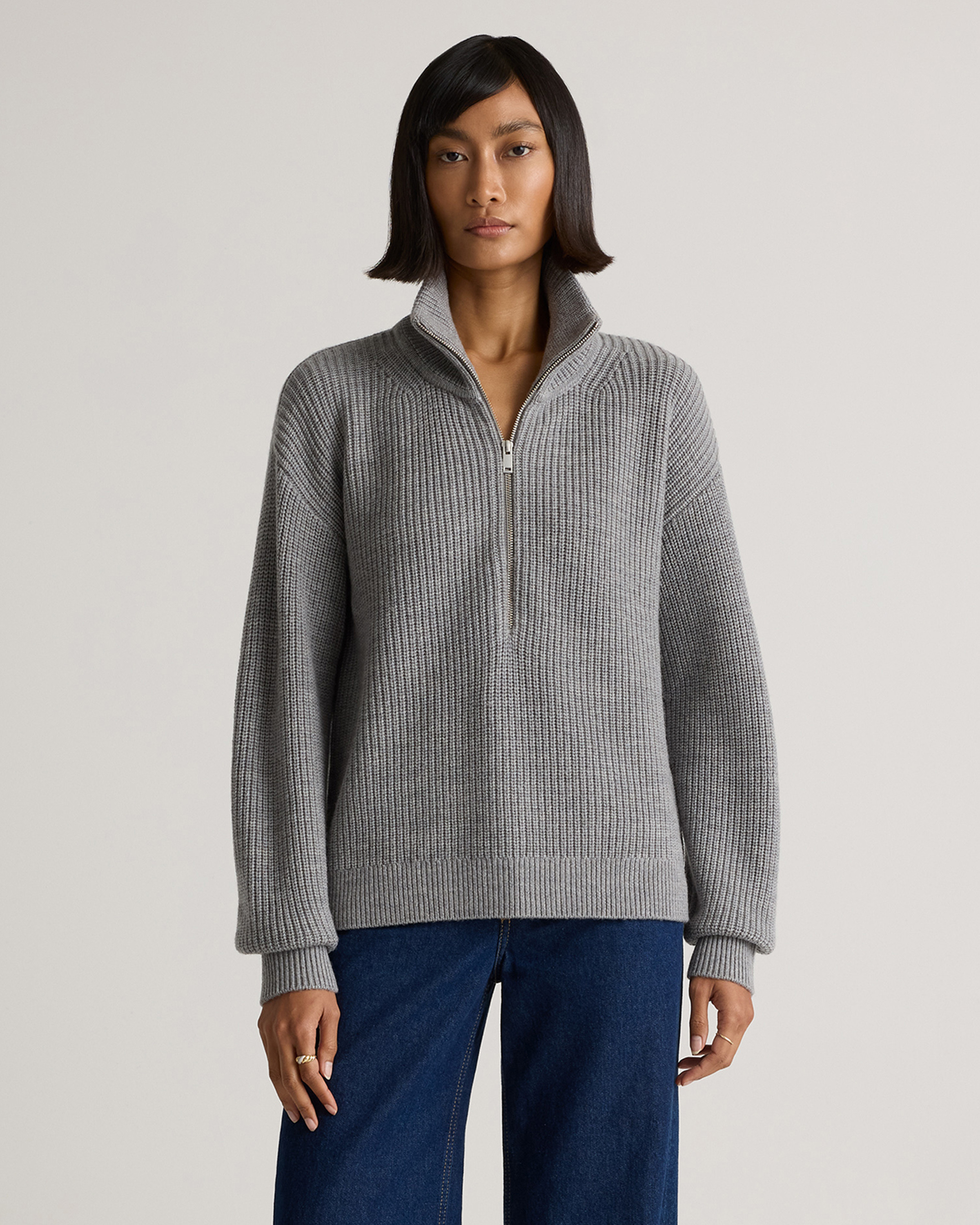 Quince | Women's Australian Merino Wool Half Zip Sweater in Heather Grey, Size Medium | Quince