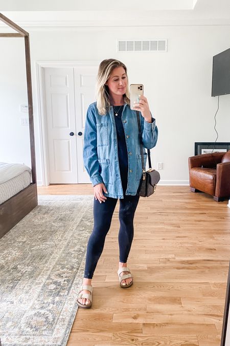 Rainy first day of school dropoff outfit! I’ve had a restock alert for this jacket and I am so thrilled I finally got my hands on it. I see this carrying me through all season! Super good quality, runs big. 

#ootd #outfit #maternity #bump #bumpstyle #style #jacket #denimjacket #utilityjacket #targetstyle #leggings #momstyle #birkenstocks 


#LTKbump #LTKunder50 #LTKSeasonal