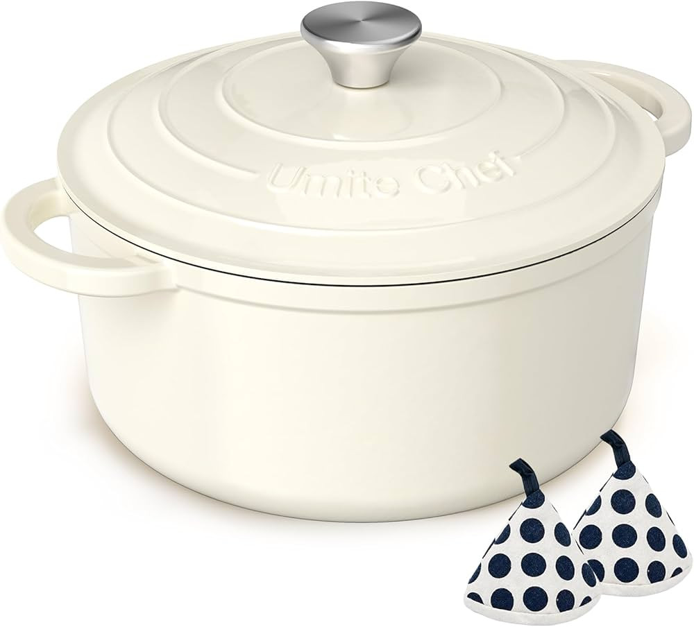 Enameled Cast Iron Dutch Oven - Umite Chef 5QT Pot with Lid & Cotton Potholders - Heavy-Duty Cook... | Amazon (US)