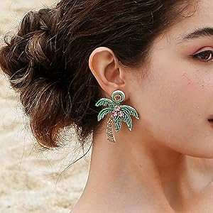 Coconut Palm Tree Dangle Earring Summer Holiday Hawaii Gifts Beach Theme Jewelry handmade beaded ... | Amazon (US)