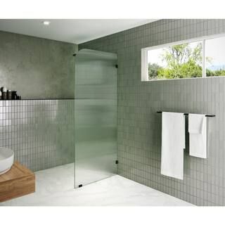 Glass Warehouse 30 in. x 78 in. Fixed Frameless Shower Door Fixed Panel Fluted Frosted Radius Rig... | The Home Depot