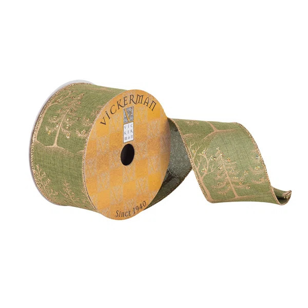 Woven Dupion with Glitter Trees Ribbon | Wayfair North America