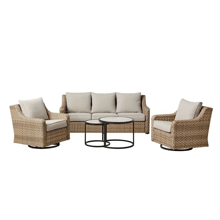 Better Homes & Gardens River Oaks Outdoor 5 Piece Conversation Set, Natural Tan Wicker | Walmart (US)