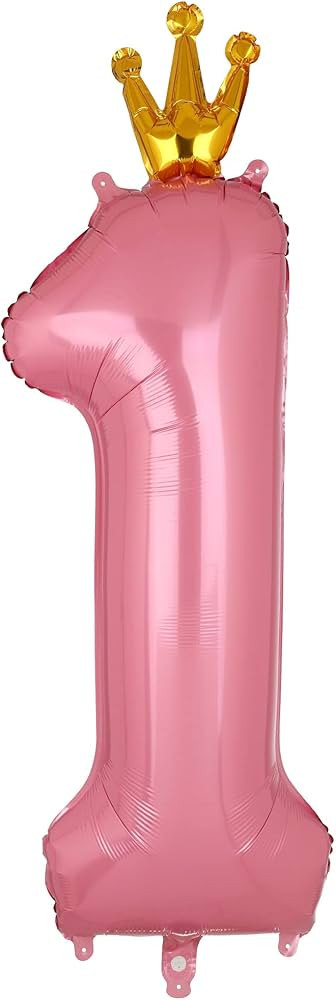 40 Inch Pink Number 1 Balloons Mylar Foil Helium Crown Number balloons Baby Shower Party Girl 1th... | Amazon (US)