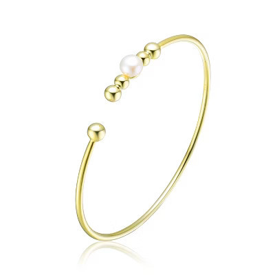 Guili Gold Plated Sterling Silver Bangle Bracelet with Freshwater Pearl, Offering a Simple and Classic Accent to Any Elegant Outfit | Target