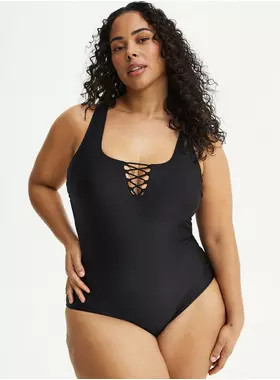Wireless Square Neck Lace-Up One Piece | Torrid (US & Canada)