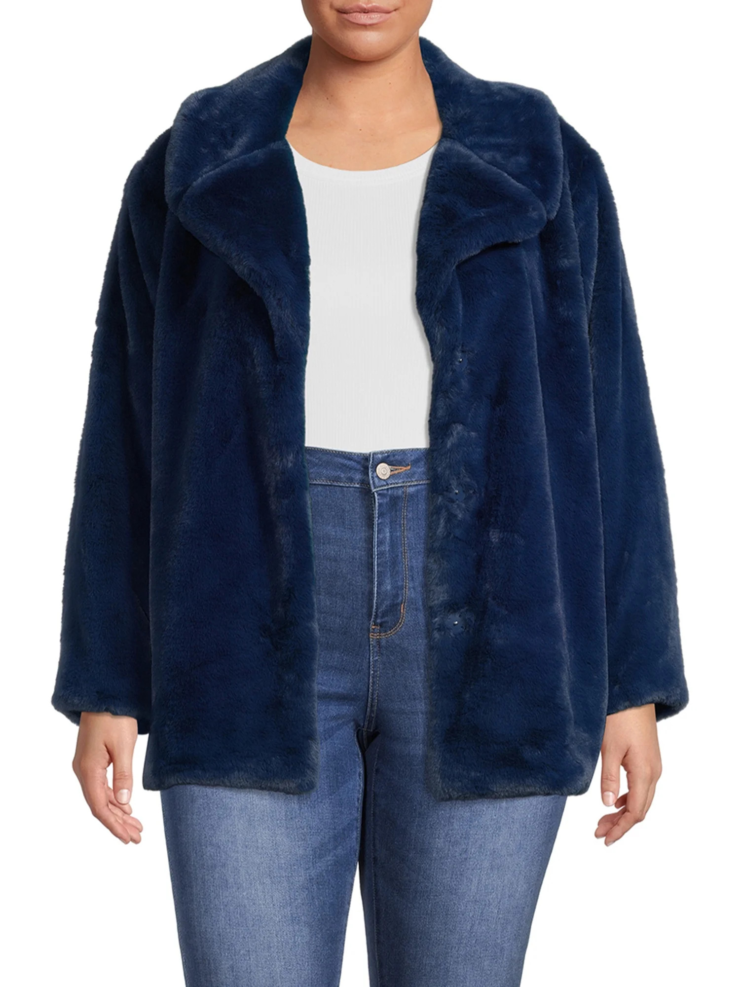 Time and Tru Women's and Plus Faux Fur Cropped Jacket - Walmart.com | Walmart (US)