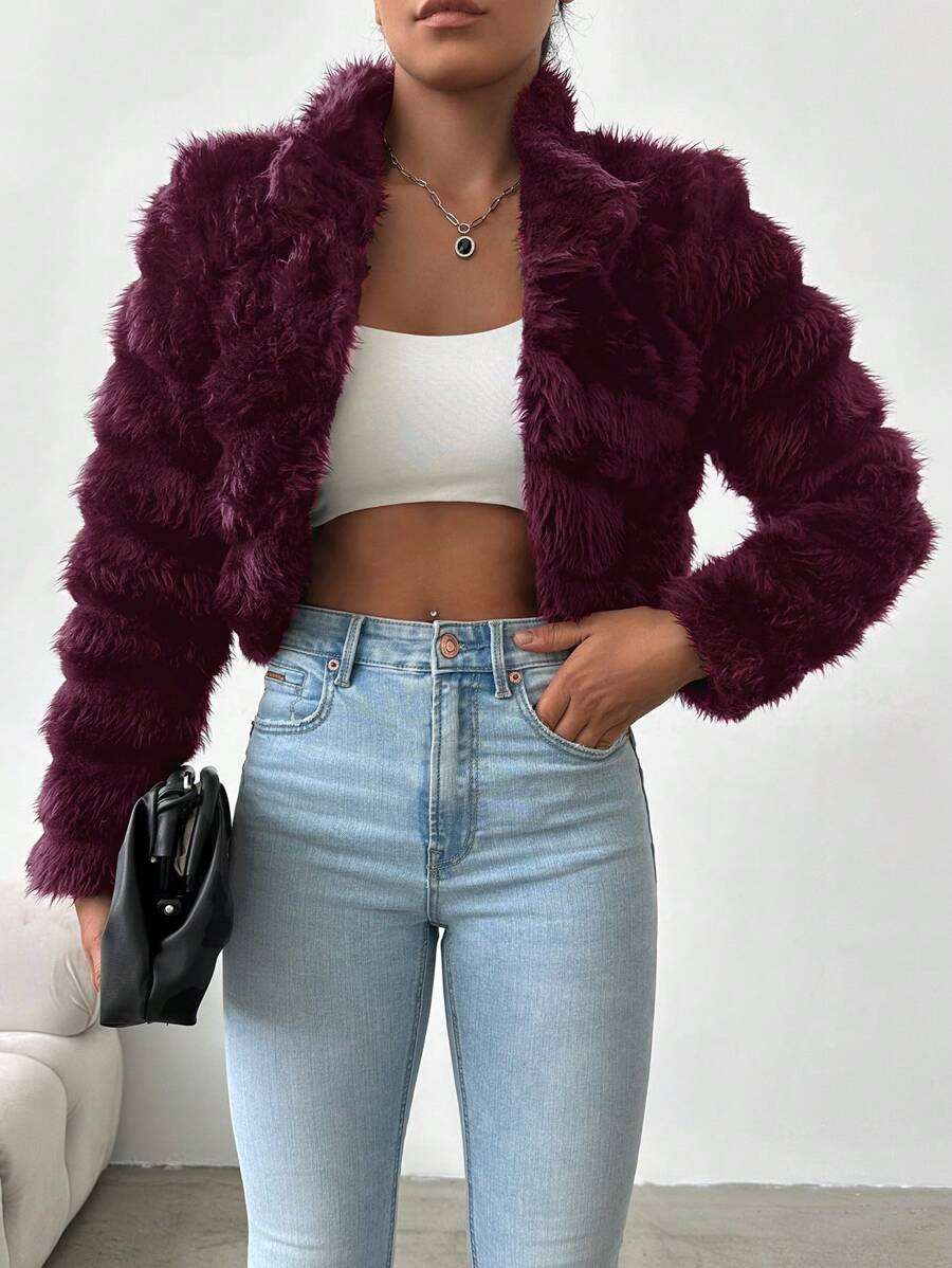 SHEIN Women's Plush Front-open Jacket | SHEIN