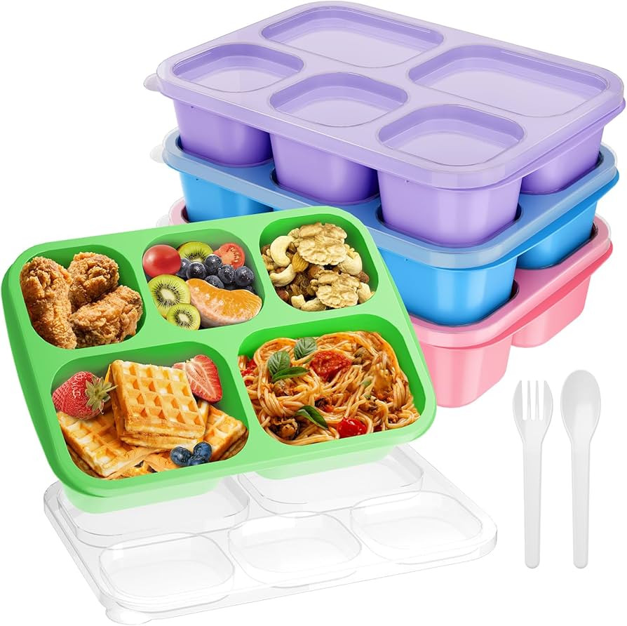 KHOXU Bento Lunch Box, 5 Compartment Meal Prep Container, Reusable, Durable, Stain-Resistant, Mic... | Amazon (US)