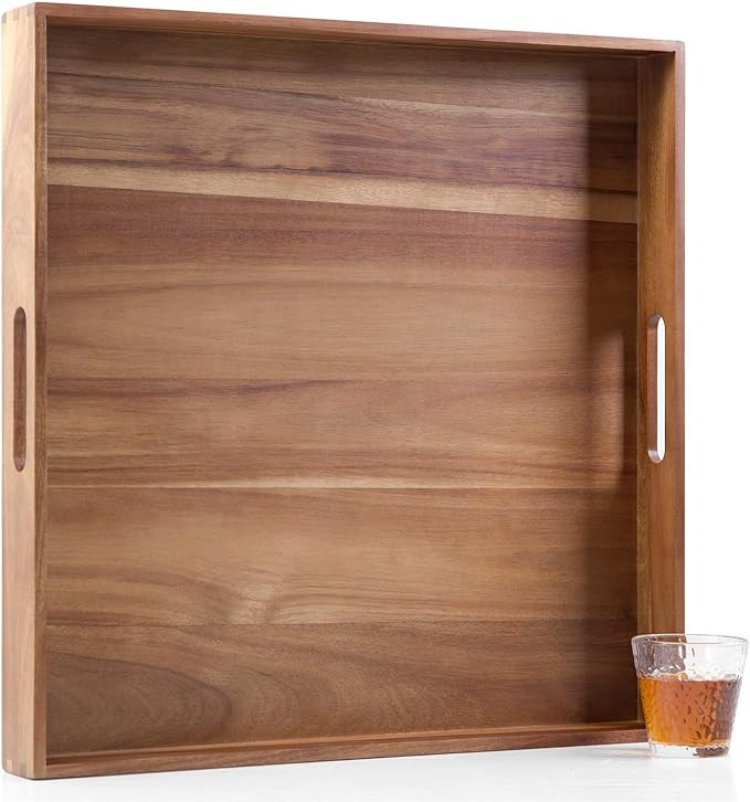 Extra Large Square Wood Tray, Generously 22" Acacia Serving Trays for Large Ottoman Coffee Table,... | Amazon (US)