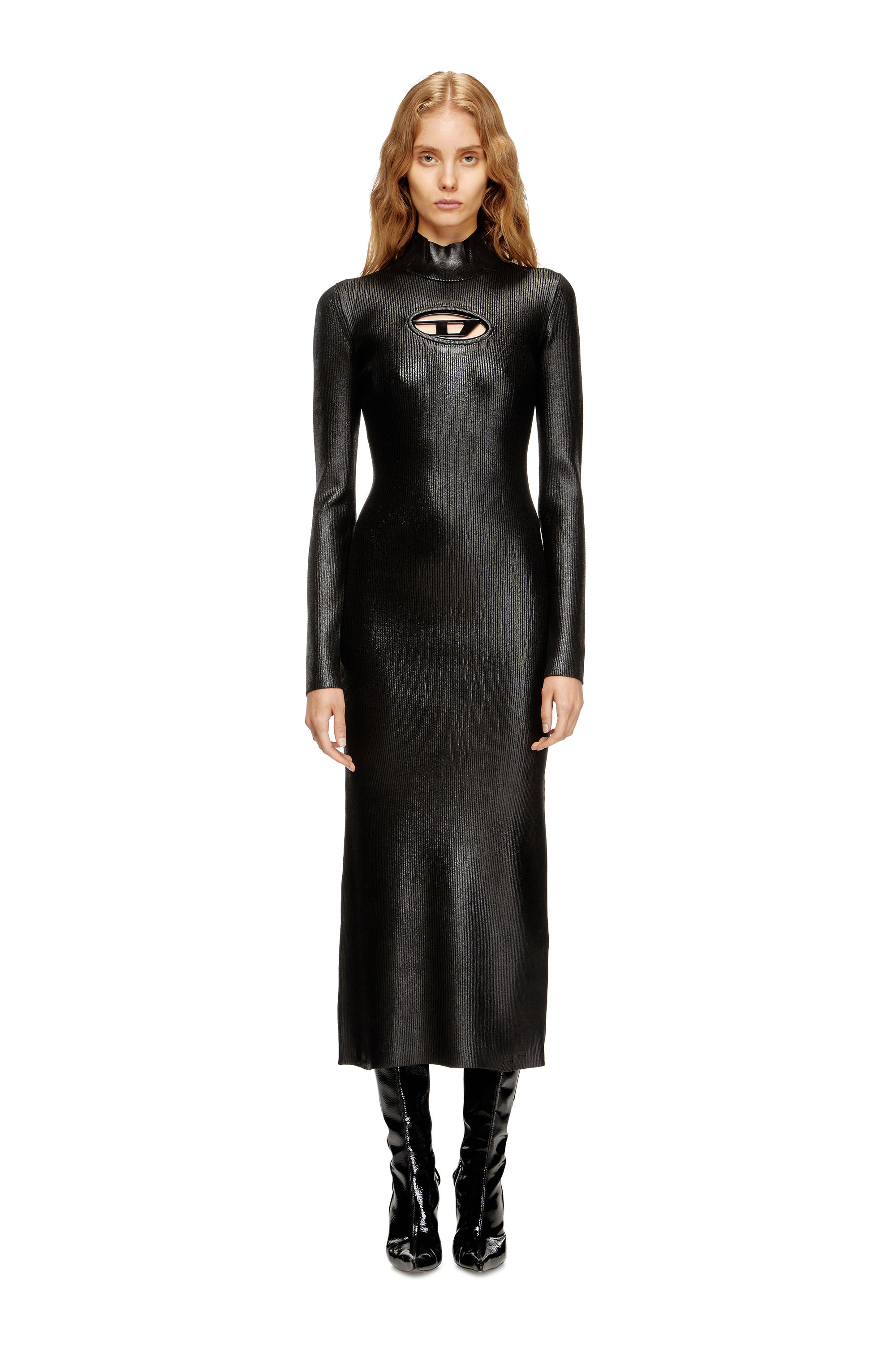 Diesel - Midi turtleneck dress in shiny knit - Dresses - Woman - Black | Diesel AU