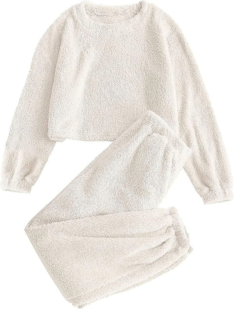 Faleave Womens Cropped Fluffy Pajama Set 2 Piece Fleece Winter Warm Pants Fuzzy Pullover Plush Sl... | Amazon (US)