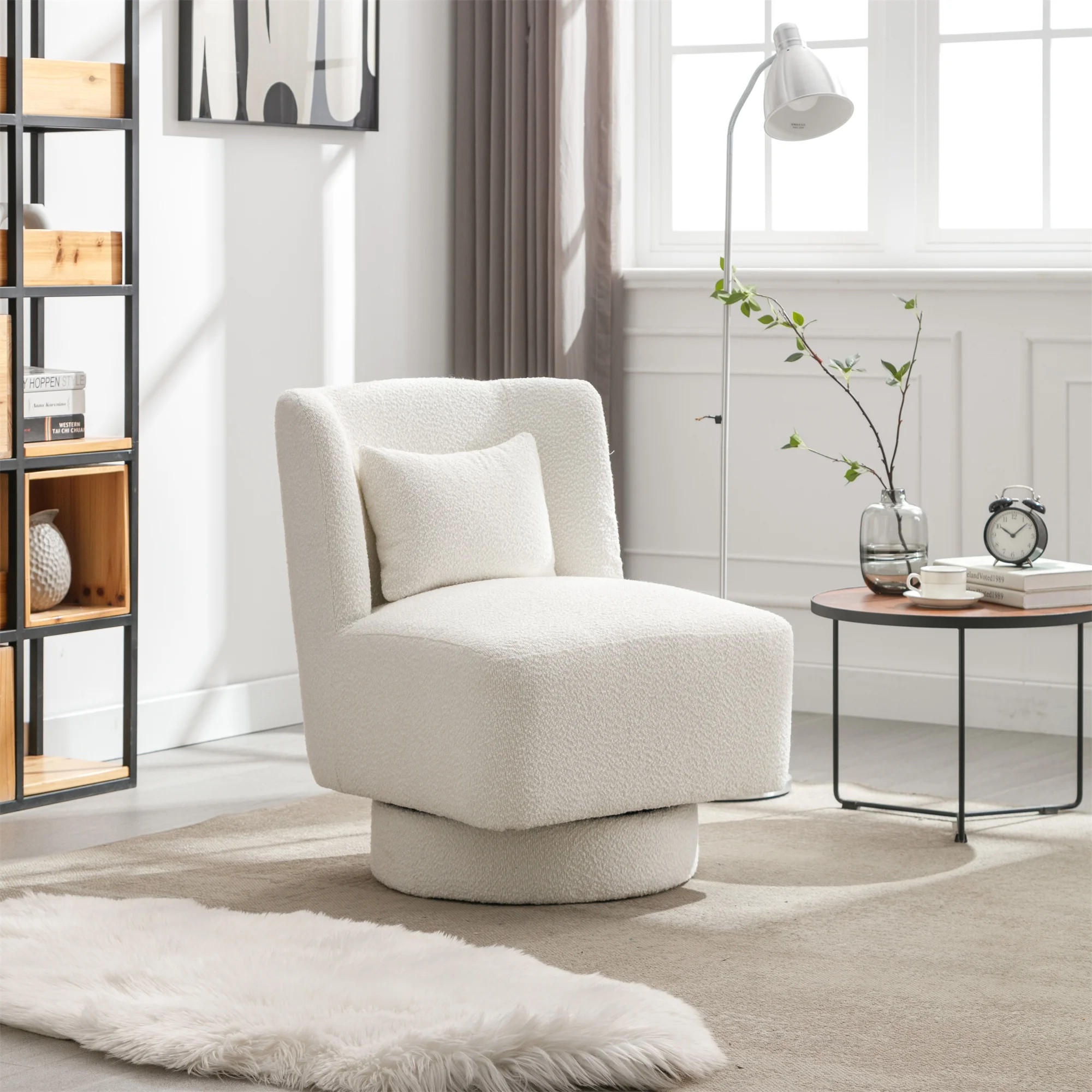 Swivel Accent Chair and Comfy Accent Sofa Chair, Boucle 360 Degree Swivel Barrel Club Chair with ... | Walmart (US)