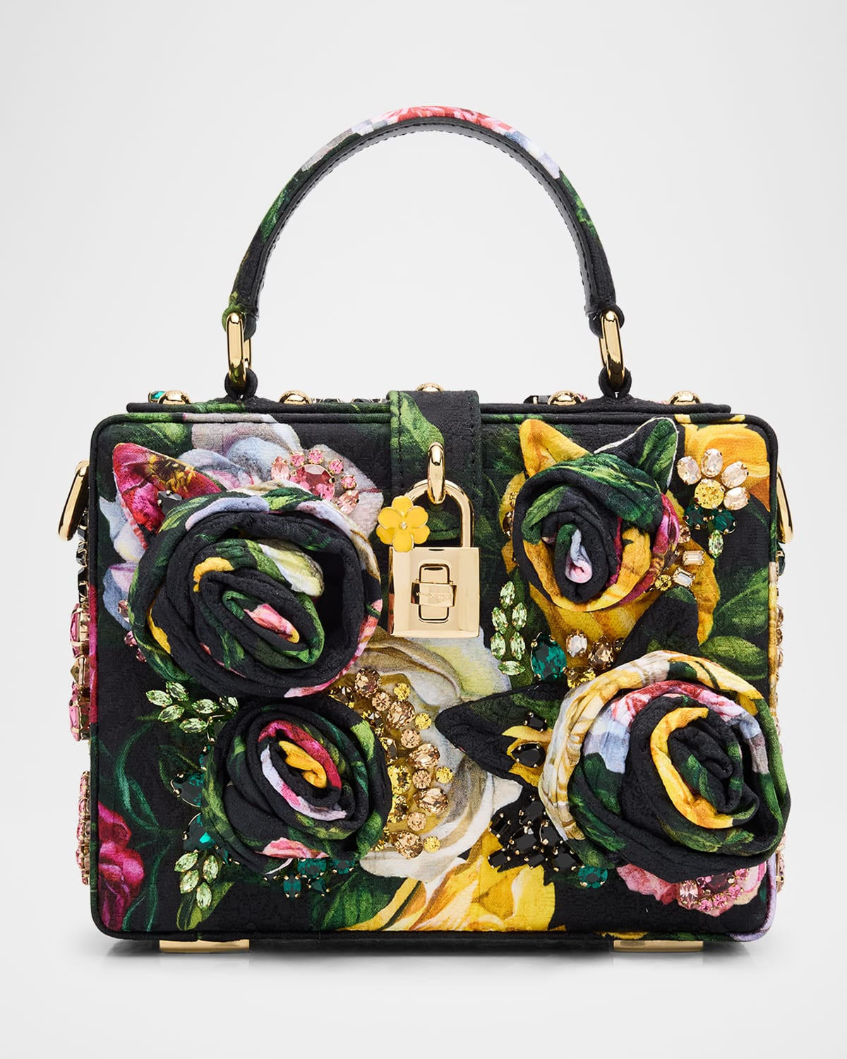 Flower Brocade Embellished Box Top-Handle Bag | Neiman Marcus