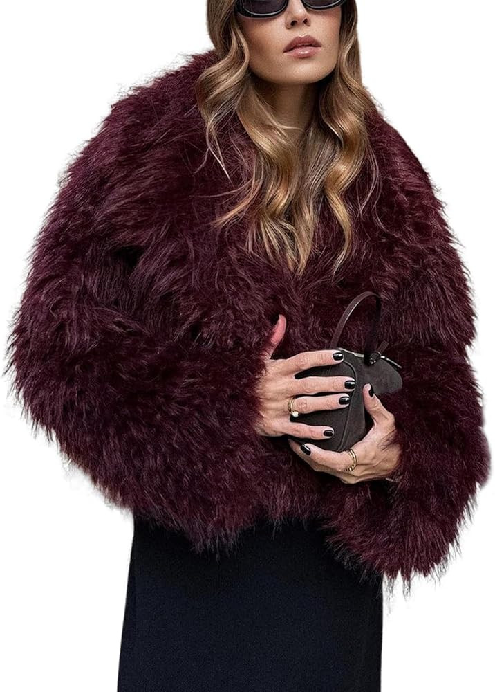 Wyeysyt Womens Faux Fur Coat Cropped Lapel Fluffy Fur Jacket Long Sleeve Open Front Shaggy Fuzzy ... | Amazon (US)