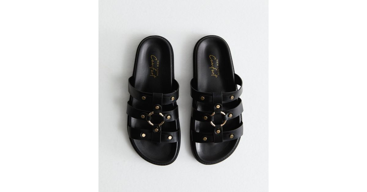 Black Leather-Look Ring Detail Chunky Sliders
						
						Add to Saved Items
						Remove from S... | New Look (UK)