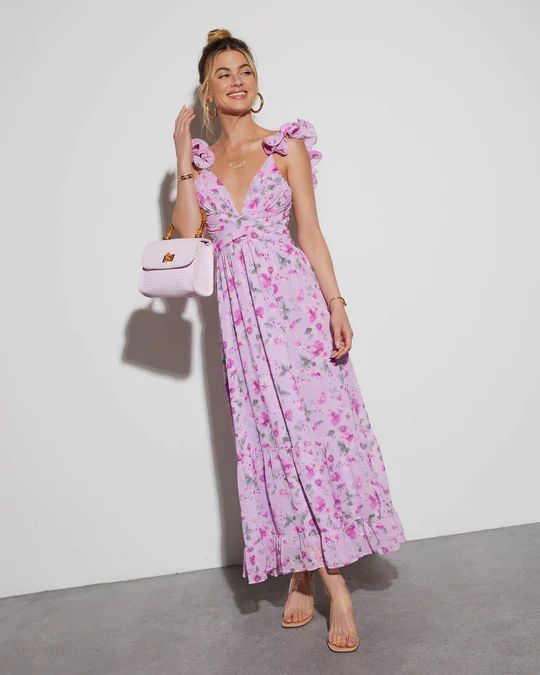 Polly V-Neck Floral Ruffle Maxi Dress | VICI Collection