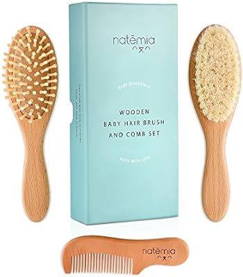 Natemia Premium Wooden Baby Hair Brush and Comb Set – Natural Soft Bristles – Ideal for Cradl... | Amazon (US)