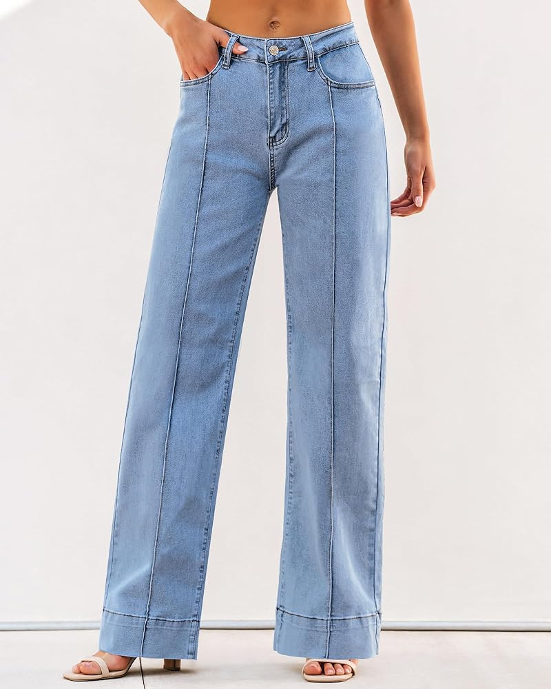 luvamia Wide Leg Jeans for Women Trendy High Waist Straight Leg Baggy Jeans Stretchy Denim Pants ... | Amazon (US)
