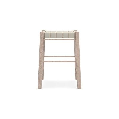 Stratton Backless Dining Counter Stool, Whitewash Leather, Ivory | Williams-Sonoma