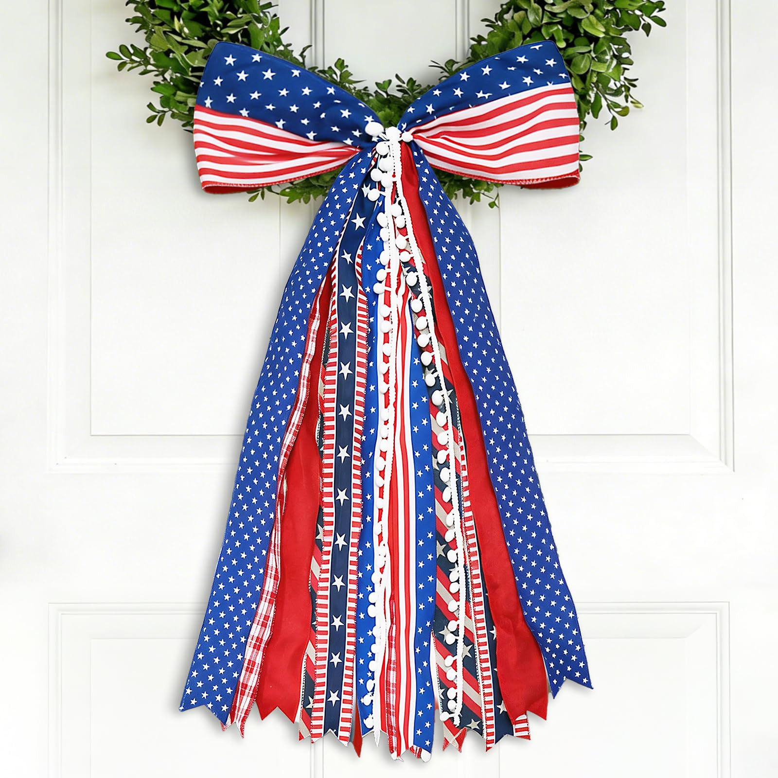 4th of July Decorations - Patriotic Wreath Sash Bow 27x13 Inch - Memorial Day Decor - American Flag Ribbon Bow for Front Door - Fourth of July 250th Anniversary Patriotic Decoration for Indoor Outdoor | Amazon (US)