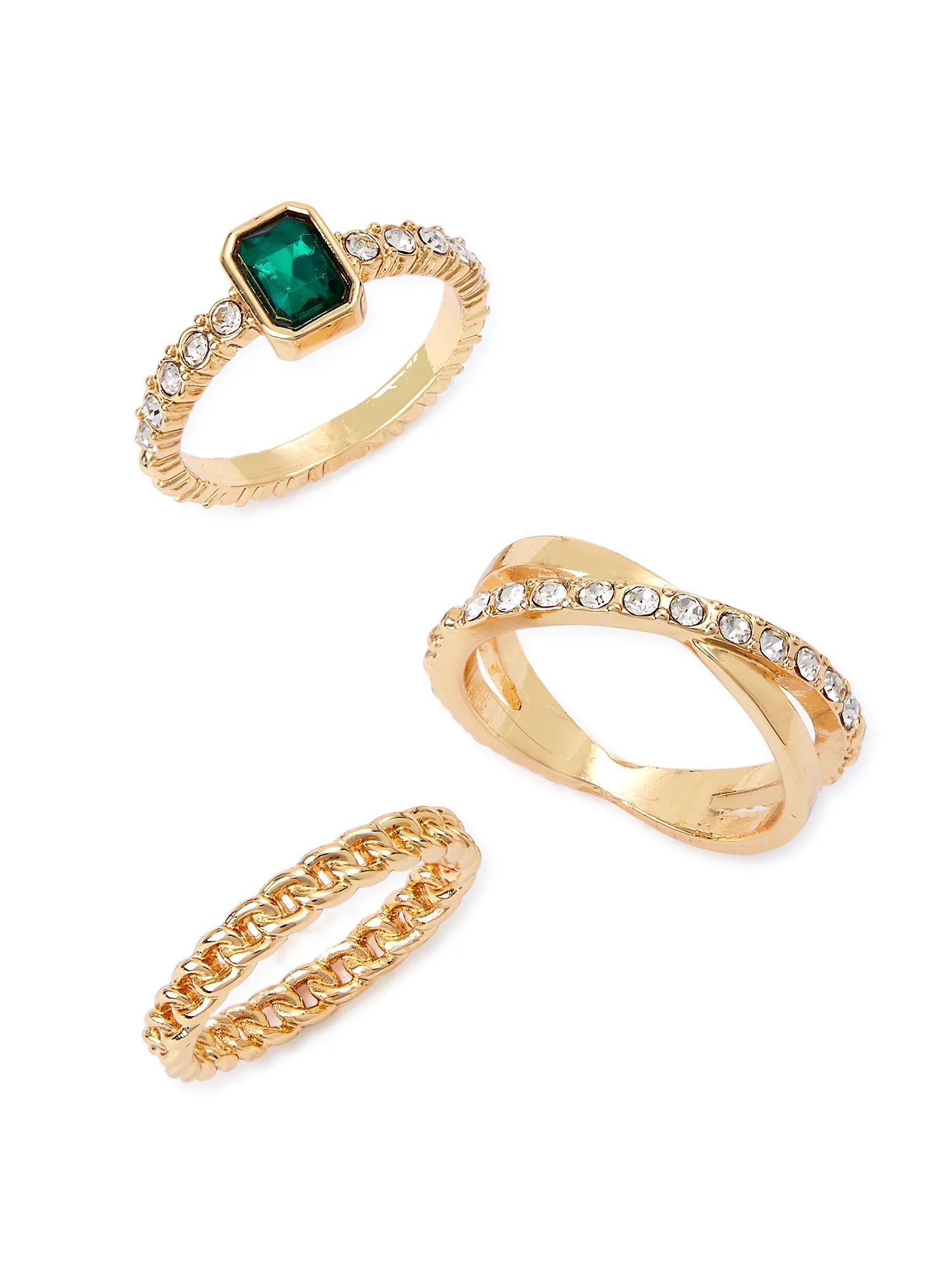 Sofia Jewelry by Sofia Vergara brand Women's Gold Tone Green Stone 3 piece Rings Set, Size 6, 7, ... | Walmart (US)