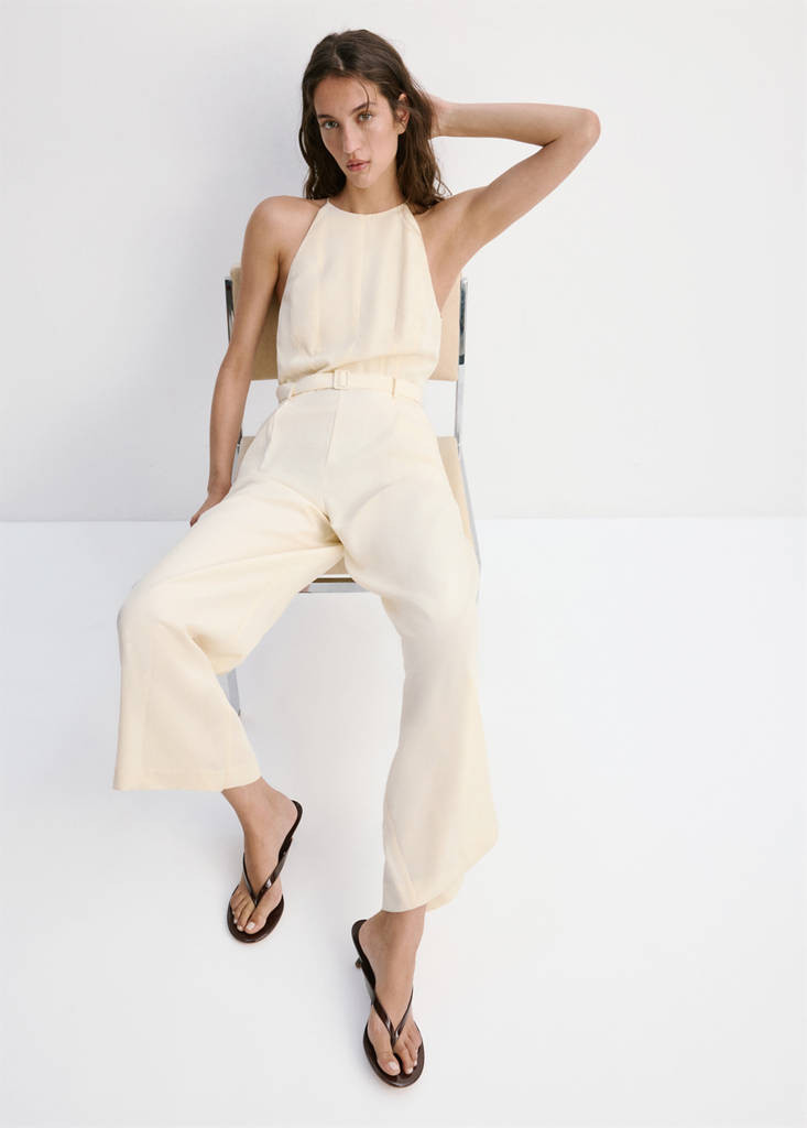 Halter jumpsuit with belt detail ecru - Women - M - MANGO | Mango (US/MX/AU)