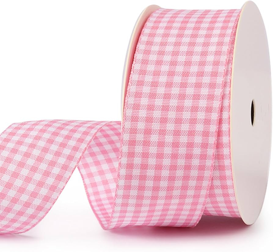 Pink Plaid Ribbon Gingham Ribbon Check Ribbon 1.5 Inch 25 Yard Each Roll 100% Polyester Woven Edg... | Amazon (US)