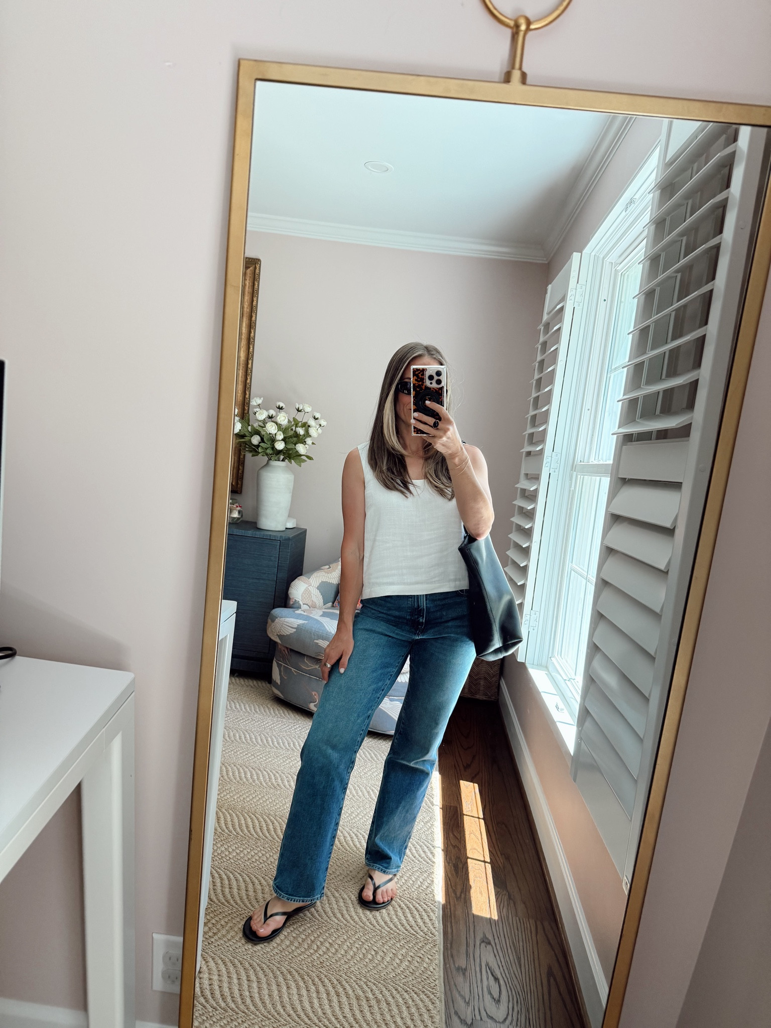 What I wore for a haircut. These Paige jeans are the perfect straight leg, not too big in the waist and have room for the glutes.  

 #LTKdayinmylife #LTKOver40 #LTKPetite