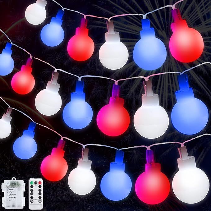 TURNMEON 100 LED 33 Ft Globe String Lights, 4th of July Decorations Timer 8 Modes Remote Battery ... | Amazon (US)