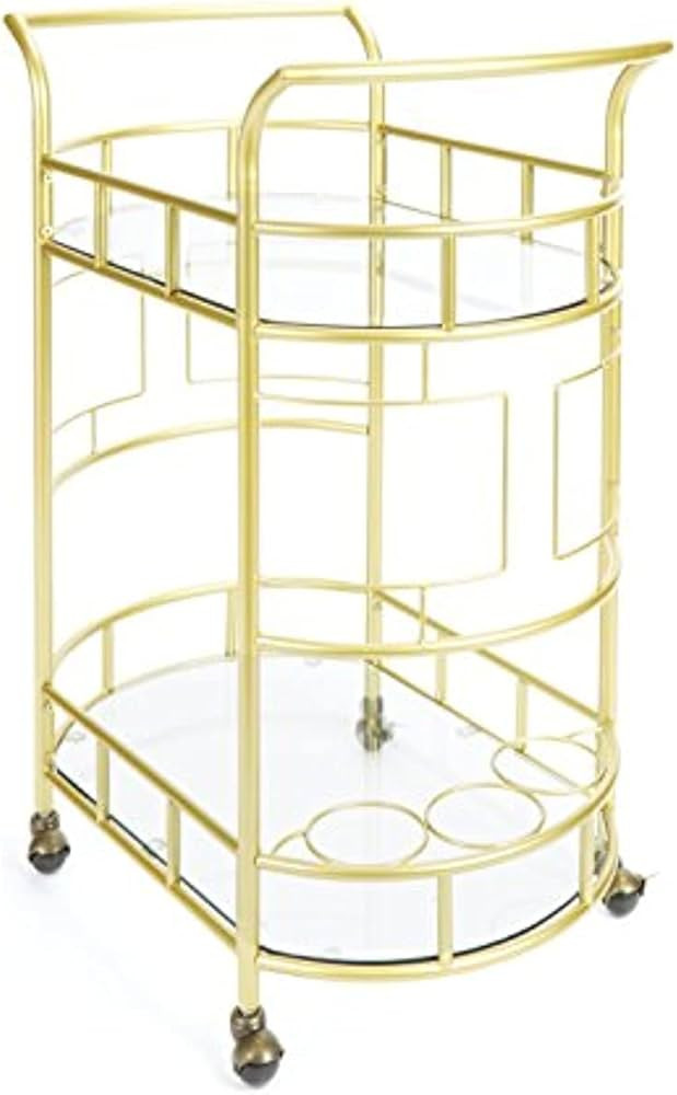 ZAKMIR 2 Tier Metal and Glass Bar Cart, Gold | Amazon (US)