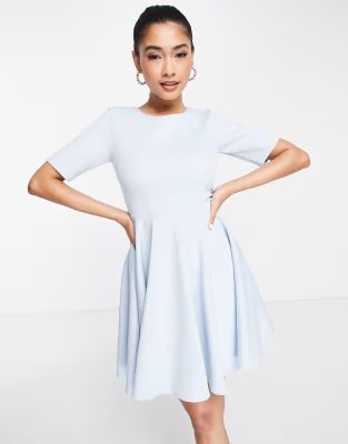 Closet London Scuba mini prom dress with sleeves in light blue | ASOS (Global)