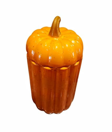 Ceramic Harvest Fall Thanksgiving Pumpkin Cookie Candy Jar with Lid - Orange Brown 8 inches High by 4 Wide | Amazon (US)