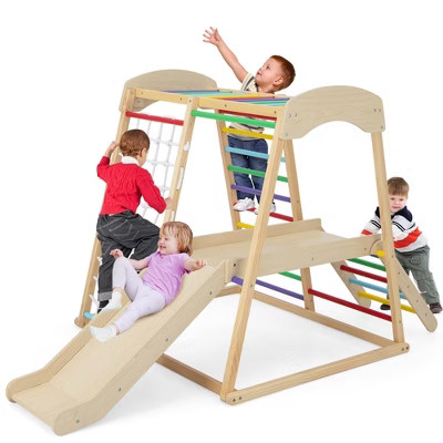 Costway 6-in-1 Indoor Jungle Gym Wooden Playground Climber Playset for Kids 1+ Years Multicolor/N... | Target