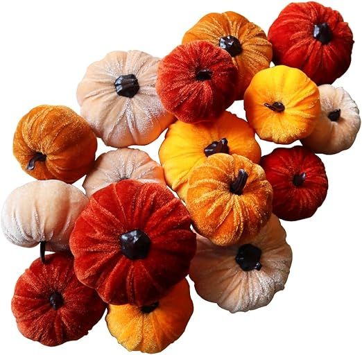 16 Pumpkin Decor for Home Fall Decoration, Velvet Foam Pumkins for Thanksgiving Decorating Artifi... | Amazon (US)