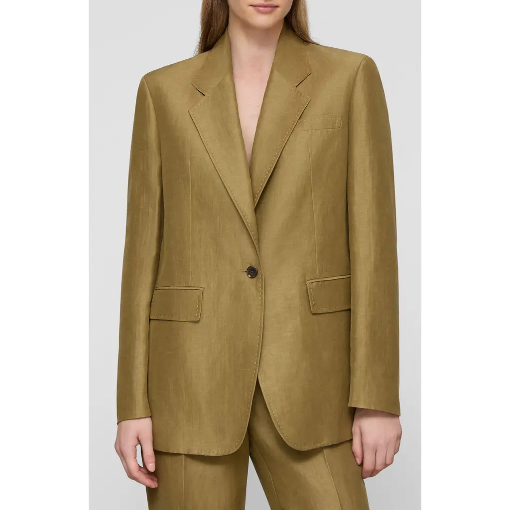 Lafayette 148 New York Linen Blend Blazer in Khaki Green at Nordstrom, Size X-Small | Nordstrom