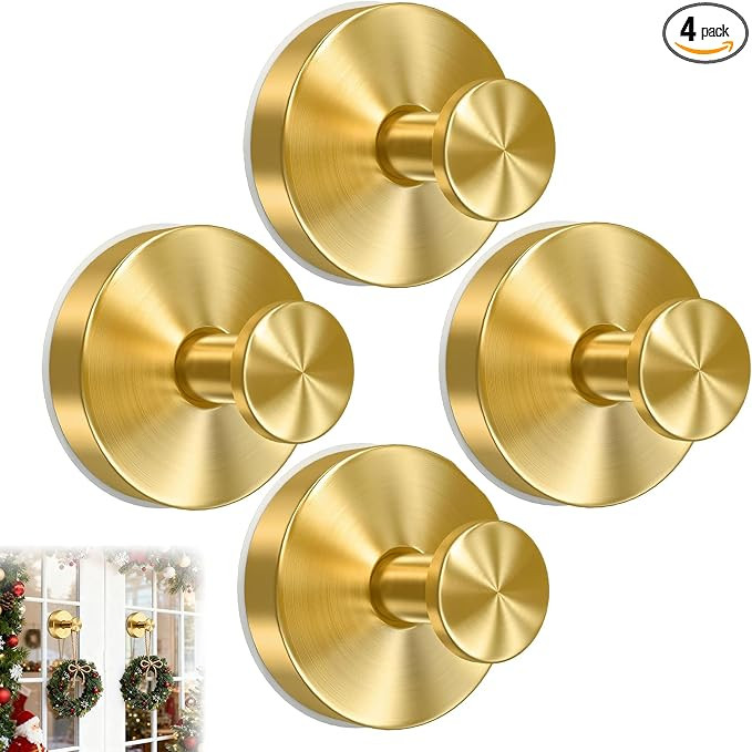 4 Pack Door Garland Hanger, Wreath Hangers for Front Door, New No Drill Suction Cup Hooks for Doo... | Amazon (US)