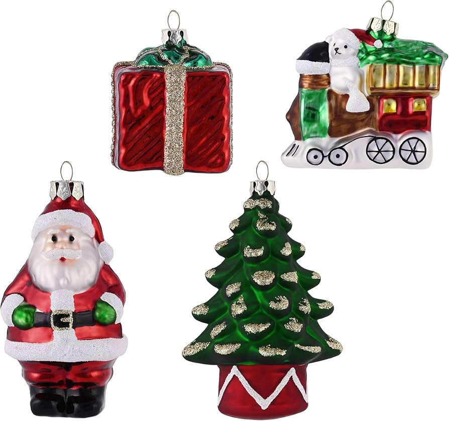 Valery Madelyn 4pcs Christmas Glass Baubles Pack, Red and Green Christmas Balls Ornaments for Chr... | Amazon (UK)