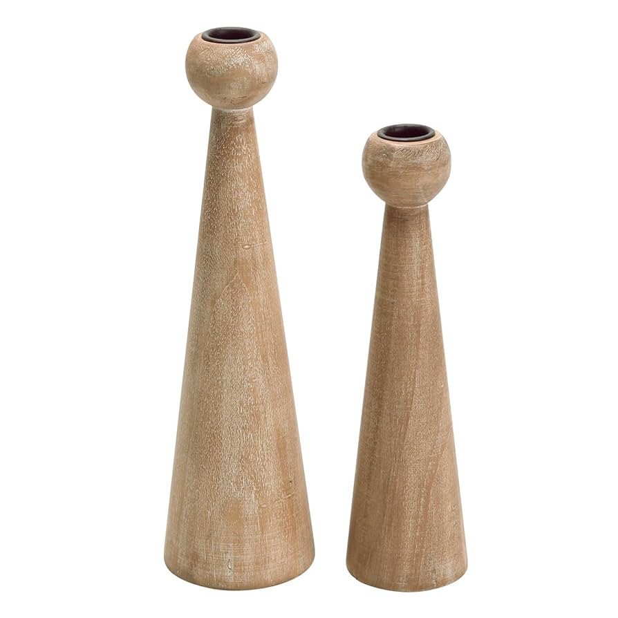 NIKKY HOME Wood Taper Candle Holders Set of 2, Farmhouse Tall Candle Stand Decorative Candlestick... | Amazon (US)
