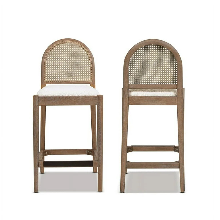 Panama 26.5" Curved Back Cane Rattan Set of 2 Counter Height Bar Stools in Ivory White Boucle - W... | Walmart (US)