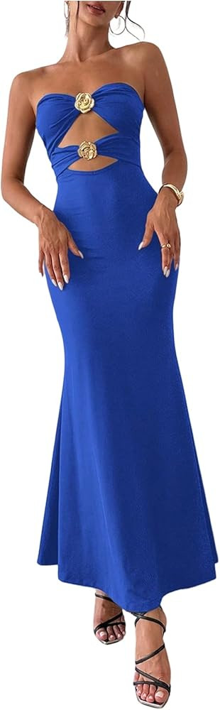 Milumia Women's Metal Decor Cut Out Strapless Bodycon Maxi Dress Fishtail Tube Top Dresses Party ... | Amazon (US)