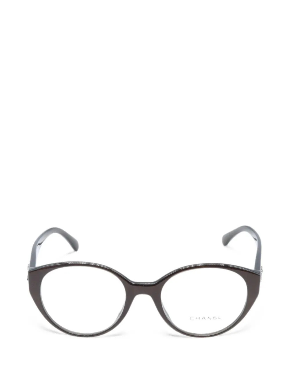 CHANEL Pre-Owned CC round-frame glasses - Brown | Farfetch Global