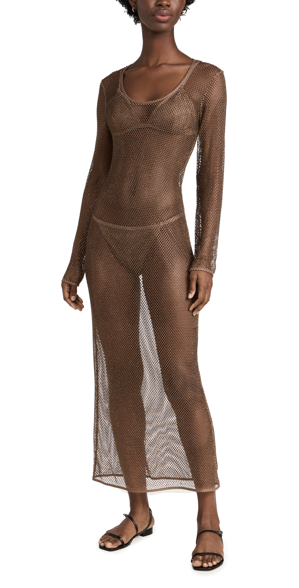 SIMKHAI Lorenzo Crystal Mesh Cover Ups L/S Dress | Shopbop