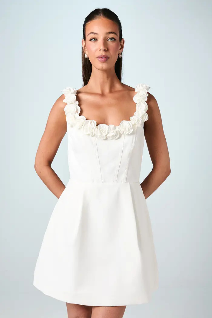 Square Neck 3D Flower Bridal Mini Dress | Nordstrom