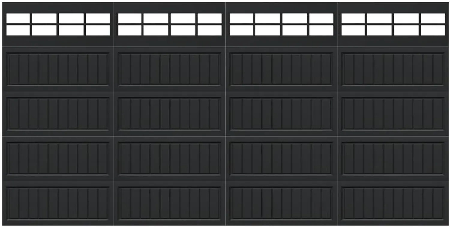 Wayne Dalton Classic Steel Model 8300 16-ft x 8-ft 12.12 R-Value Insulated Black Double Garage Door with Windows one_size | 8300SNMRBLSTCKIV168 | Lowe's