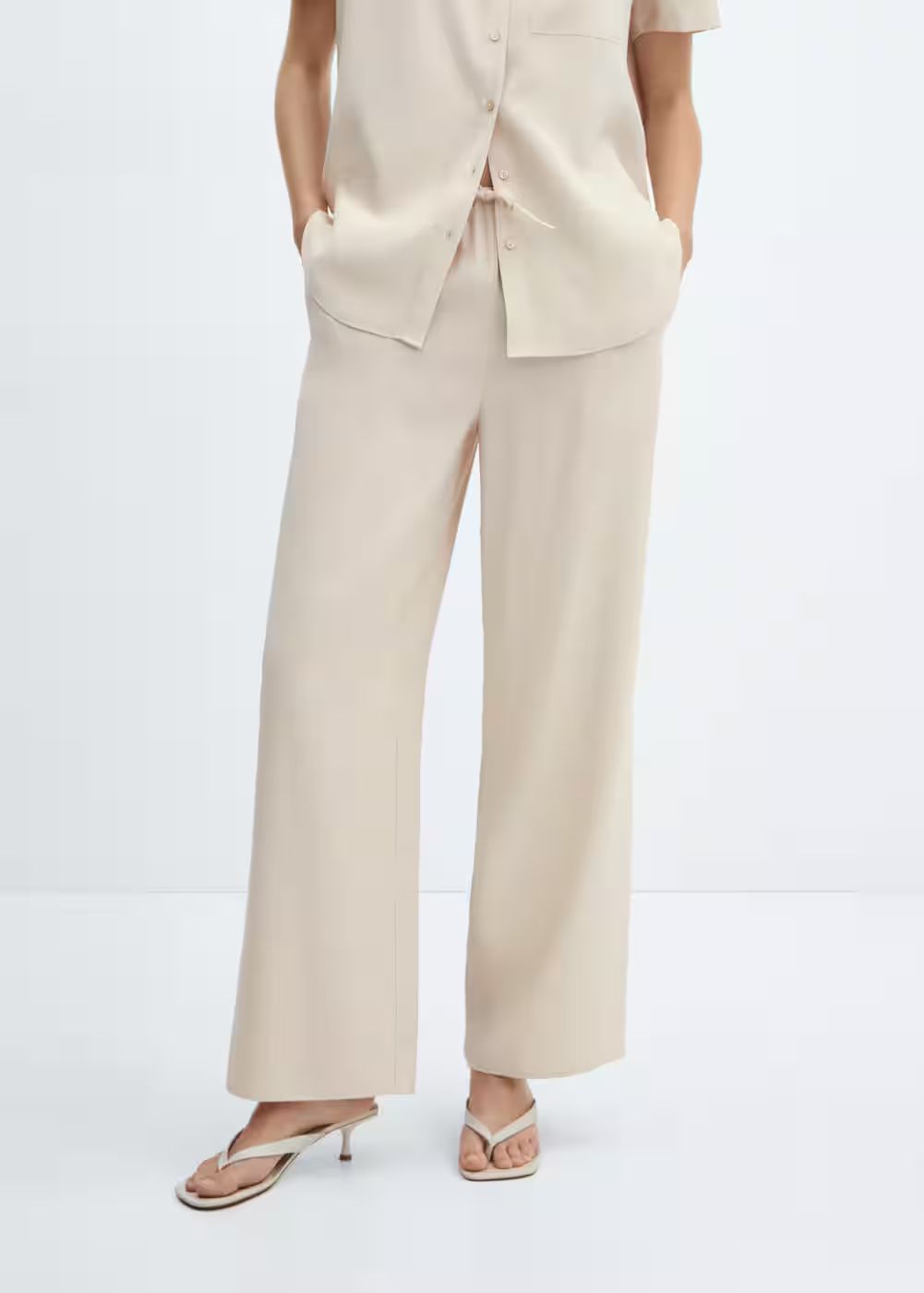 Wideleg pants with elastic waist | MANGO (US)